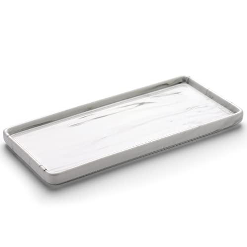 Gurygo 10" Bathroom Tray for Counter, Ceramic Vanity Trays for Bathroom, Small Rectangle Ceramic Trays, Kitchen Soap Ceramic Tray for Kitchen Counter, (Marble White, Set/1) - Image 1