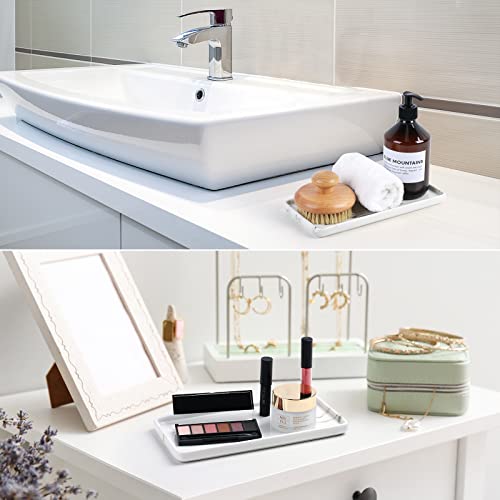 Gurygo 10" Bathroom Tray for Counter, Ceramic Vanity Trays for Bathroom, Small Rectangle Ceramic Trays, Kitchen Soap Ceramic Tray for Kitchen Counter, (Marble White, Set/1) - Image 5