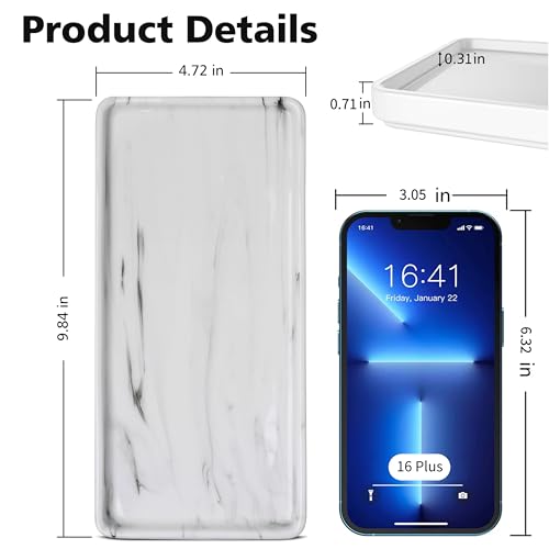 Gurygo 10" Bathroom Tray for Counter, Ceramic Vanity Trays for Bathroom, Small Rectangle Ceramic Trays, Kitchen Soap Ceramic Tray for Kitchen Counter, (Marble White, Set/1) - Image 3