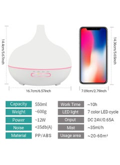هومار كيت كبير الناشر البخور ورطوبة الضباب البارد 550ml أبيض  - Image 3
