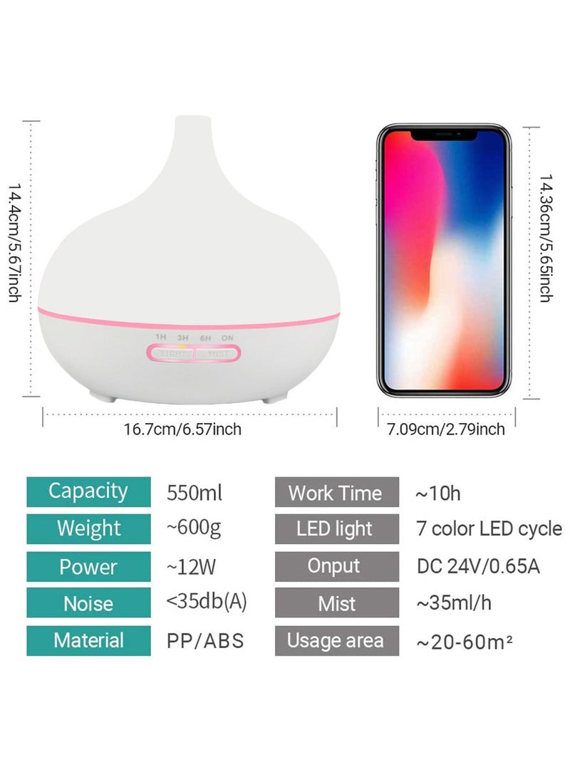 هومار كيت كبير الناشر البخور ورطوبة الضباب البارد 550ml أبيض  - Image 3