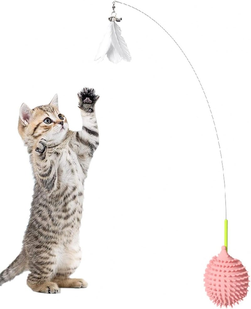 NeoStyle 2 in 1 Cat Feather Toys with Cat Self Groomer,Cat Grooming Brush Wall Mount,Cat Face Scratchers Toy Detachable Feather for Indoor Cats (Pink, Cat Self Groomer+Feather Toy) - Image 1