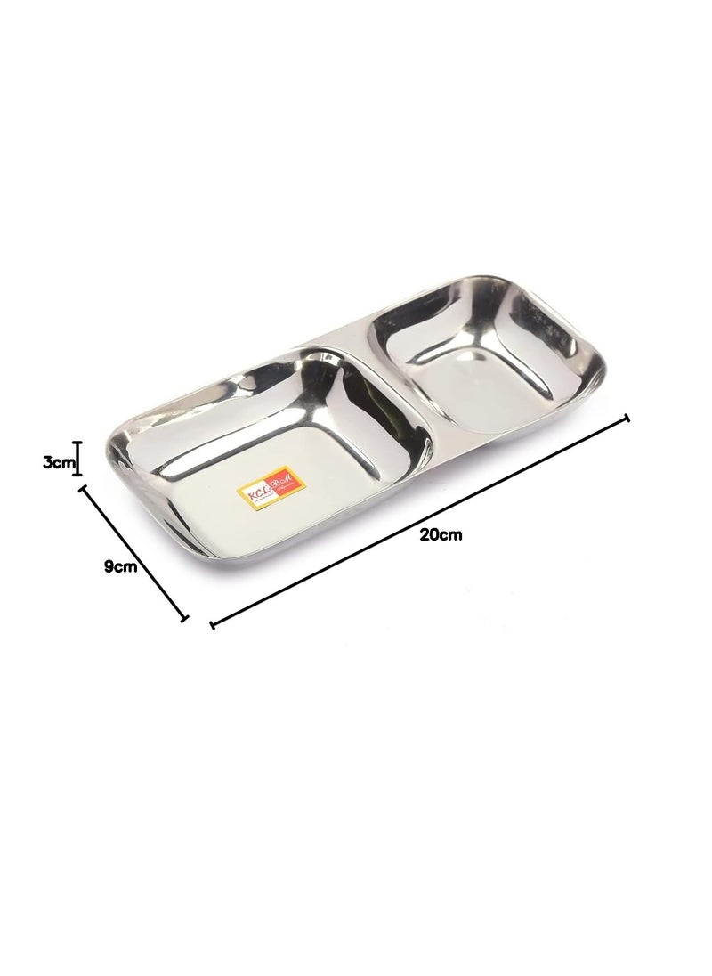 KCL KCL Stainless Steel Compact Partition Plate Heavy Guage Mirror Finish Breakfast Plate / Pav Bhaji Plate/Compartment Plate - 2 in1 - 3 Unit (Diameter - 21 Cm)  - Image 3