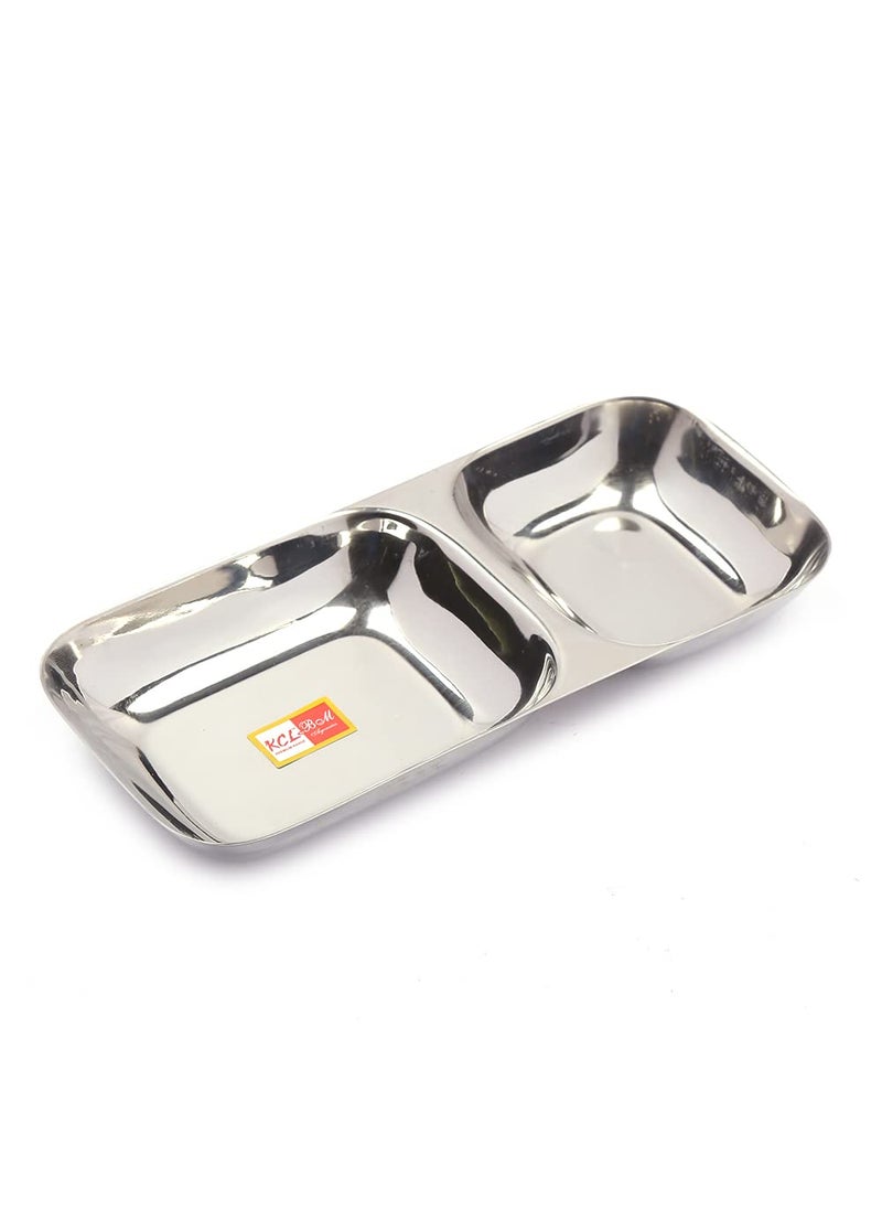KCL KCL Stainless Steel Compact Partition Plate Heavy Guage Mirror Finish Breakfast Plate / Pav Bhaji Plate/Compartment Plate - 2 in1 - 3 Unit (Diameter - 21 Cm)  - Image 2