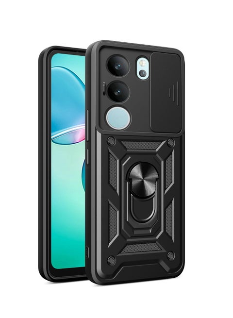 Vivo V29 5G / V29 Pro 5G Mobile Phone Case Cover, Slide Camera Lens Cover + 360°Rotating Kickstand Ring + Bumper Shockproof Phone Case