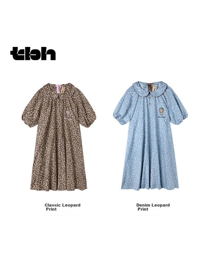 Tbh Sanrio o Kitty Tencel Cotton Short Home Dress Wearable Women's Nightgown Classic Leopard Print Xs