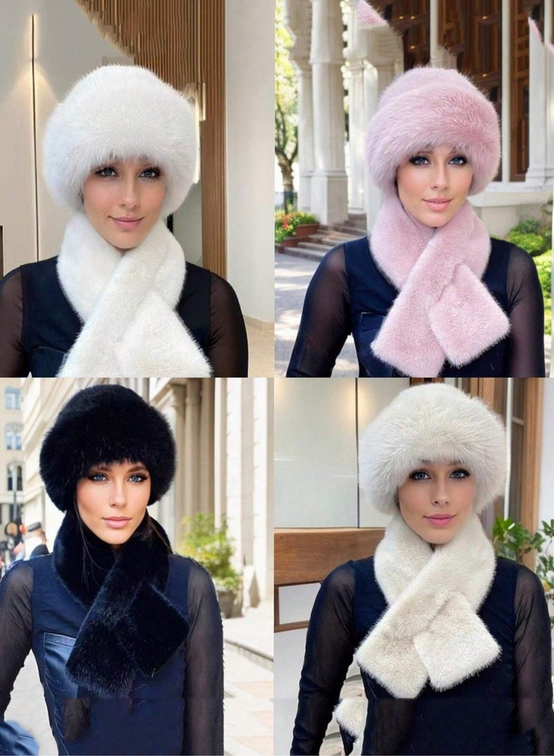 Women's winter set includes a hat and a luxurious faux fur shawl in brown - Image 2