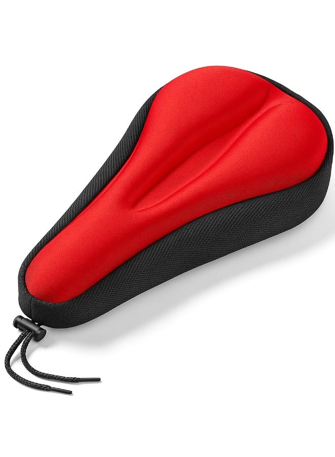Fukukawa Gel Bike Seat Cushion Cover Soft Padded Bicycle Saddle Pad Breathable Mesh Non Slip Adjustable Drawstring Universal Fit 31x19x3.5 cm Red Black - Image 1