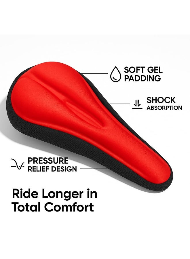 Fukukawa Gel Bike Seat Cushion Cover Soft Padded Bicycle Saddle Pad Breathable Mesh Non Slip Adjustable Drawstring Universal Fit 31x19x3.5 cm Red Black - Image 4