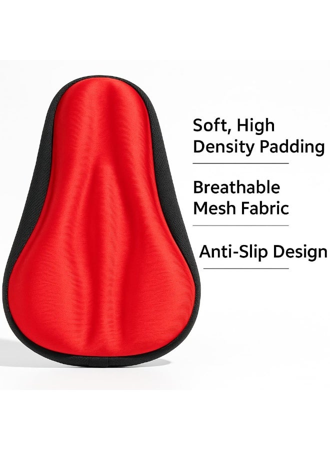 Fukukawa Gel Bike Seat Cushion Cover Soft Padded Bicycle Saddle Pad Breathable Mesh Non Slip Adjustable Drawstring Universal Fit 31x19x3.5 cm Red Black - Image 2