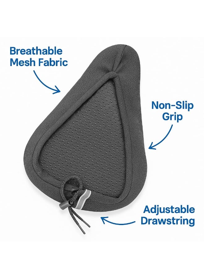 Fukukawa Gel Bike Seat Cushion Cover Soft Padded Bicycle Saddle Pad Breathable Mesh Non Slip Adjustable Drawstring Universal Fit 31x19x3.5 cm Red Black - Image 5