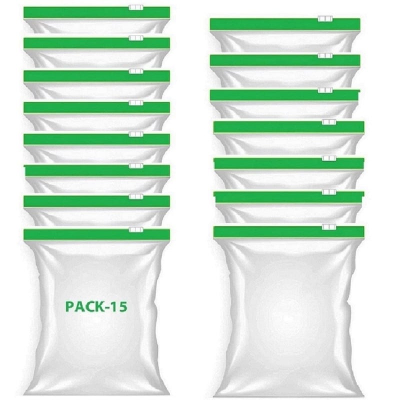 Vonity Zip lock Resuable Food Bag Snacks Vegetables Meats Medium size 15 bags Leakproof freezable microwave safe Zip lock Pouches Zip lock Bag For Storage Lasts 90 days Green1515 - Image 1