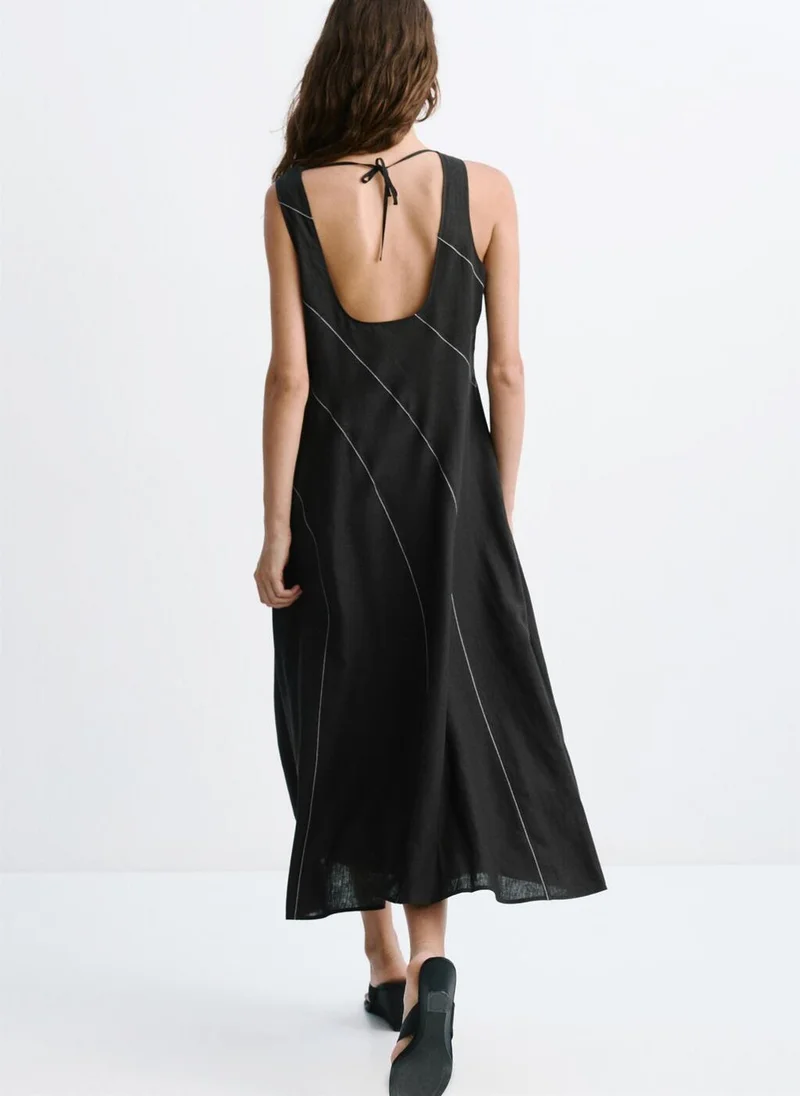 مانجو Linen Dress With Contrast Stitching