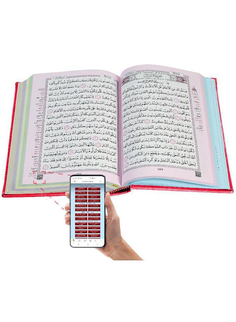 مصحف ملون مع تفسير كلمات القران الكريم ثمن 14*10 وردي - نسخة أصلية - Image 2