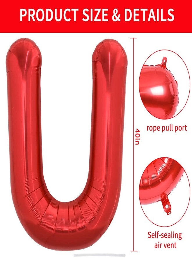 TONIFUL 40 Inch Large Bright Red Letter Balloons A-Z, Giant Jumbo Helium Foil Mylar Big Letter U Balloons for Birthday Party Anniversary Wedding Decorations - Image 2