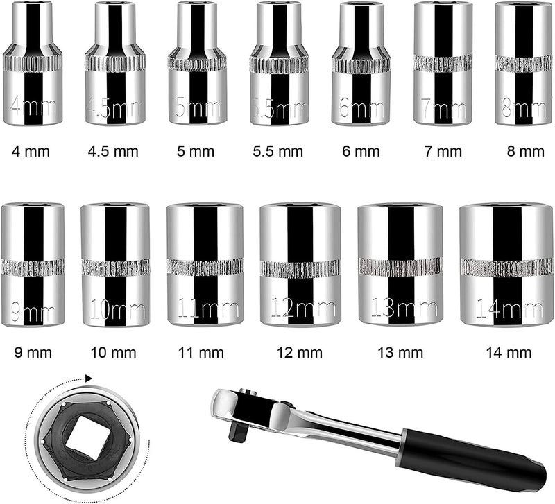 Sument Tool Kit 46 Pieces Power Hand Tools Metric Socket Wrench MultiPurpose Set 14 Inch Drive Sockets with Reversible Ratchet and Extension Bars for Mechanics Household Car Bike Repairing - Image 4