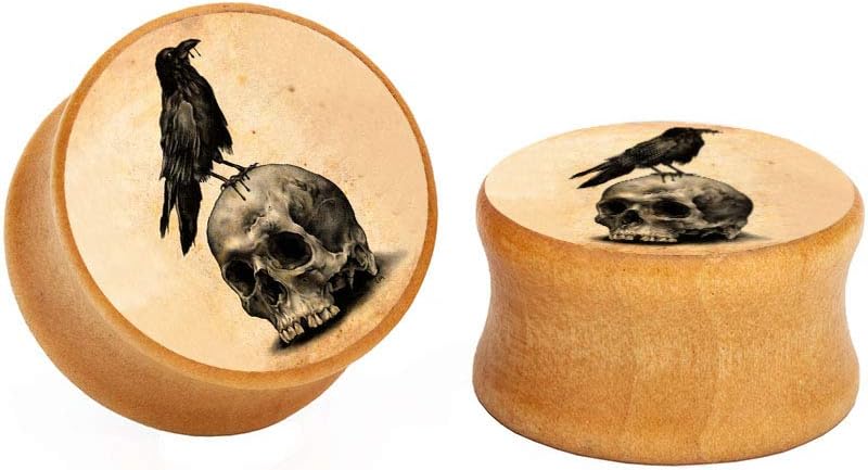 SERYNOW Wood Ear Gauge Plugs Ear Stretcher Expander 8mm-25mm Skull Double Flared Saddle Plugs Piercing Jewelry… - Image 2