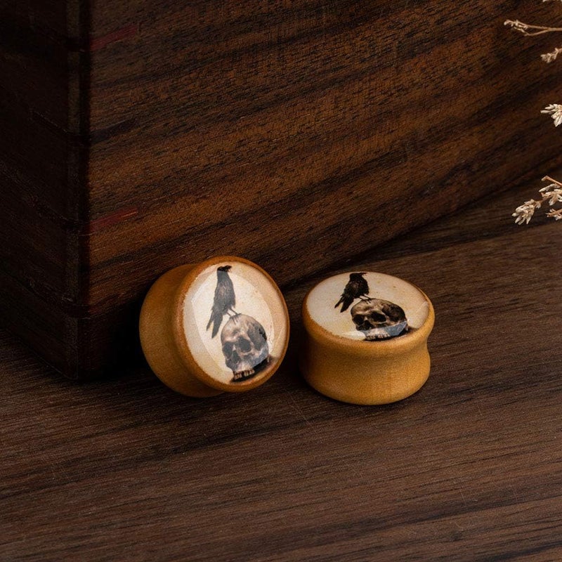 SERYNOW Wood Ear Gauge Plugs Ear Stretcher Expander 8mm-25mm Skull Double Flared Saddle Plugs Piercing Jewelry… - Image 3