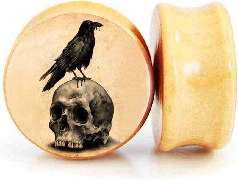 SERYNOW Wood Ear Gauge Plugs Ear Stretcher Expander 8mm-25mm Skull Double Flared Saddle Plugs Piercing Jewelry… - Image 1