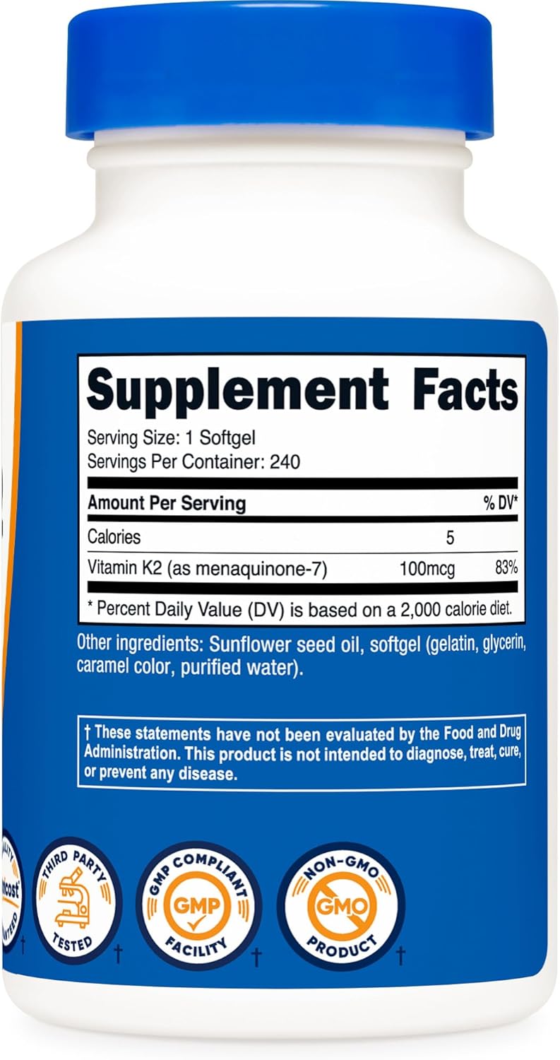 Nutricost Vitamin K2 MK7 100 mcg 240 Softgels  Gluten Free and NonGMO MK7 - Image 5