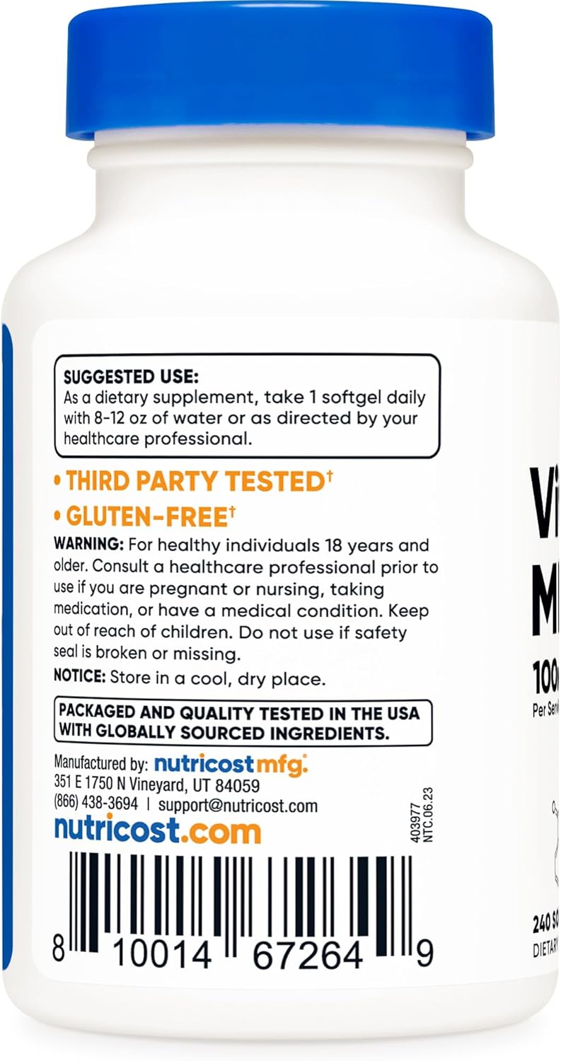 Nutricost Vitamin K2 MK7 100 mcg 240 Softgels  Gluten Free and NonGMO MK7 - Image 4