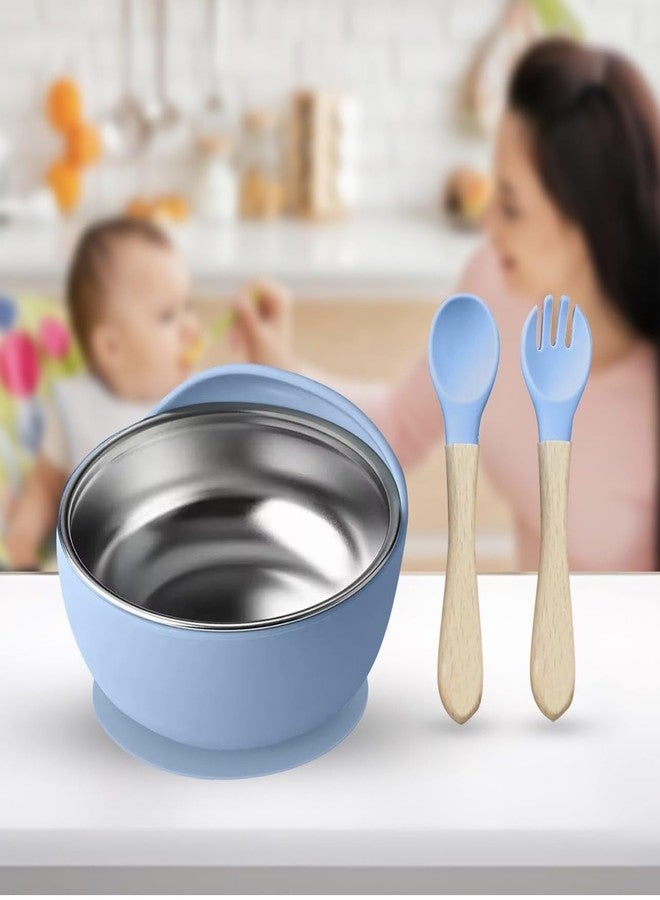 NYALA Stainless Steel Toddler Plates Silicone Suction, Non-Slip Baby Plates BPA Free,Unbreakable Dishwasher Safe (Blue, Bowl) - Image 1