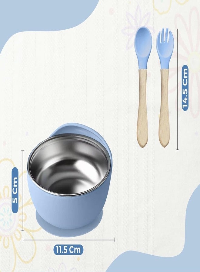 NYALA Stainless Steel Toddler Plates Silicone Suction, Non-Slip Baby Plates BPA Free,Unbreakable Dishwasher Safe (Blue, Bowl) - Image 2