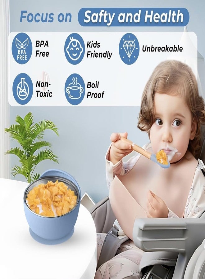 NYALA Stainless Steel Toddler Plates Silicone Suction, Non-Slip Baby Plates BPA Free,Unbreakable Dishwasher Safe (Blue, Bowl) - Image 4