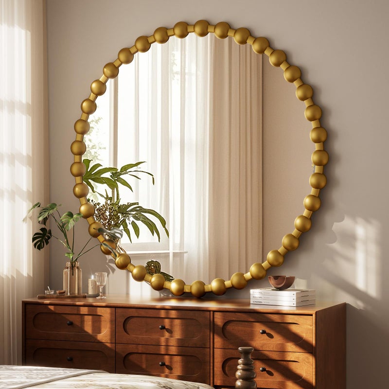 Easly Round Mirror for Wall, 36 Inch Gold Beaded Frame Decorative Vanity Mirror, Circle Bathroom Mirror with High-Definition Lense, Modern Wall Decor for Bathroom, Living Room, Bedroom, Entryway - Image 2