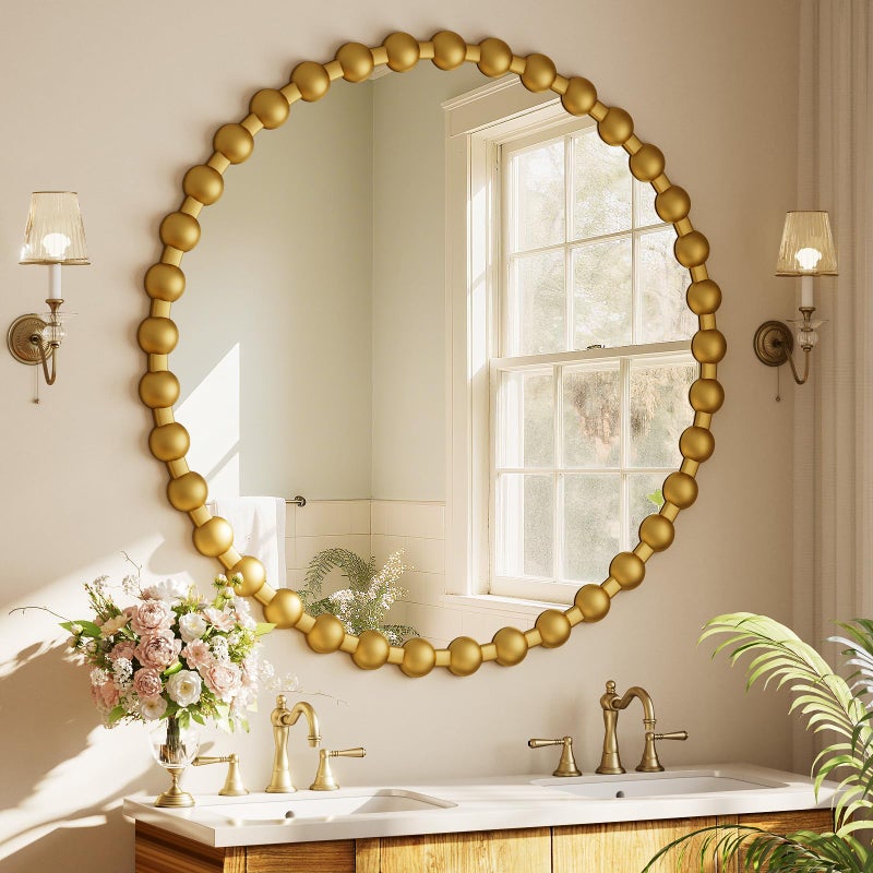Easly Round Mirror for Wall, 36 Inch Gold Beaded Frame Decorative Vanity Mirror, Circle Bathroom Mirror with High-Definition Lense, Modern Wall Decor for Bathroom, Living Room, Bedroom, Entryway - Image 3