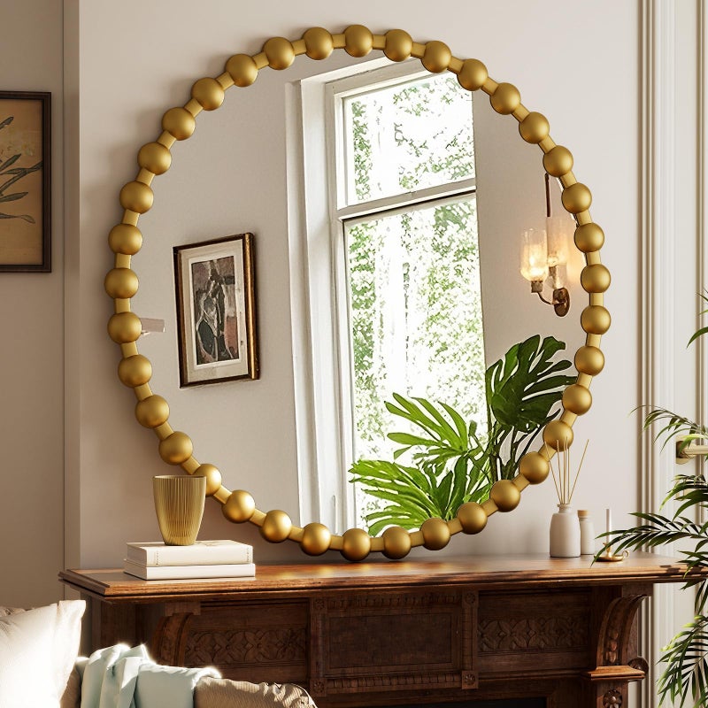 Easly Round Mirror for Wall, 36 Inch Gold Beaded Frame Decorative Vanity Mirror, Circle Bathroom Mirror with High-Definition Lense, Modern Wall Decor for Bathroom, Living Room, Bedroom, Entryway - Image 1