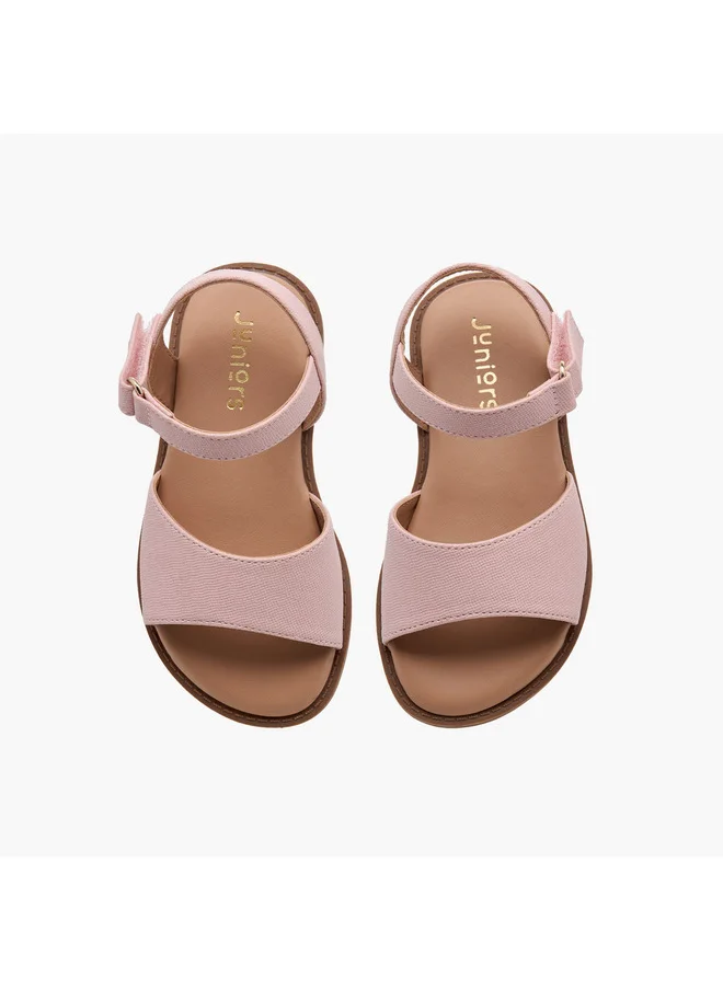 جونيورز Girls Textured Flat Sandals with Hook and Loop Closure