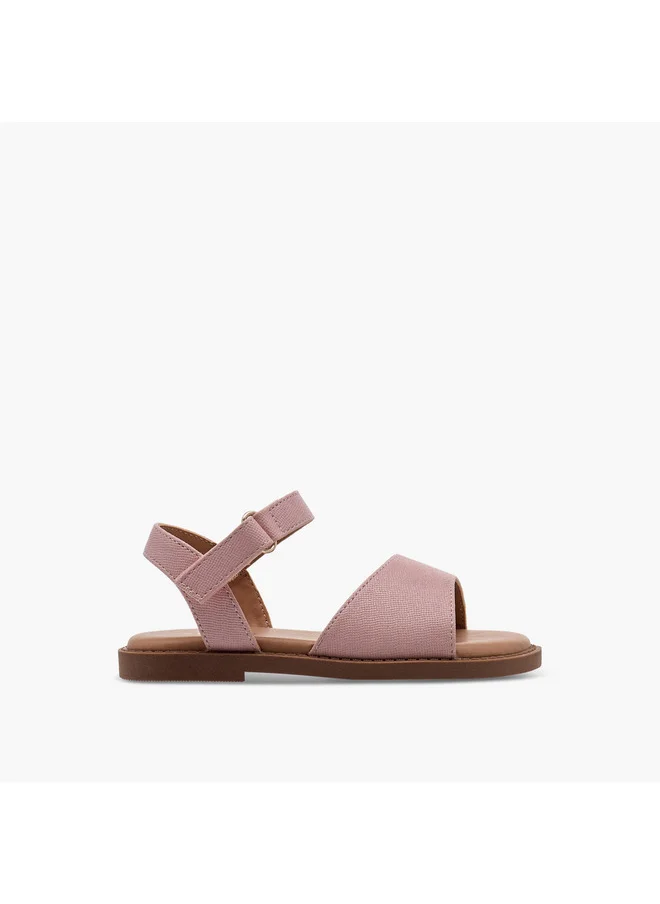جونيورز Girls Textured Flat Sandals with Hook and Loop Closure