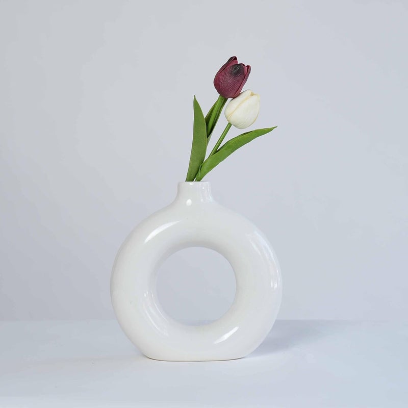 Castle & Co. Décor Castle Co Decor Ring Bloom Porcelain Bud Vase Pack of 2 Flower Vase Pampas Grass Vase Vase Home Decor Centrepiece Decor for Home Office or GiftsVase Only 