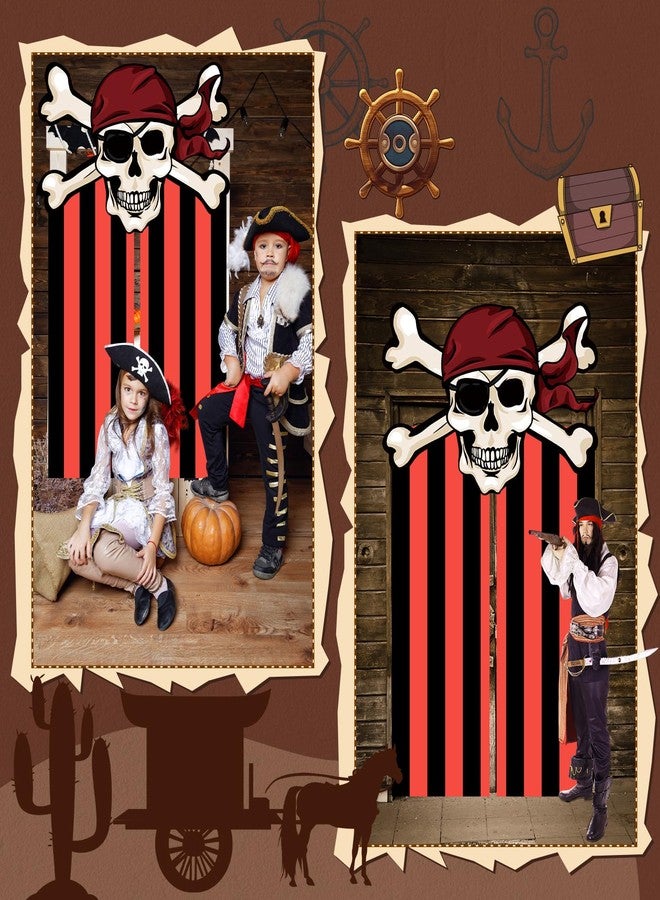 Mindsoft 3 Pcs Halloween Pirate Birthday Party Decorations Banner Pirate Skull Door Hanging Banner Backdrop with Hooks for Halloween Theme Party Photo Booth Props Supplies - Image 4