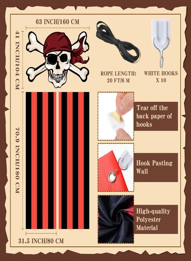 Mindsoft 3 Pcs Halloween Pirate Birthday Party Decorations Banner Pirate Skull Door Hanging Banner Backdrop with Hooks for Halloween Theme Party Photo Booth Props Supplies - Image 2