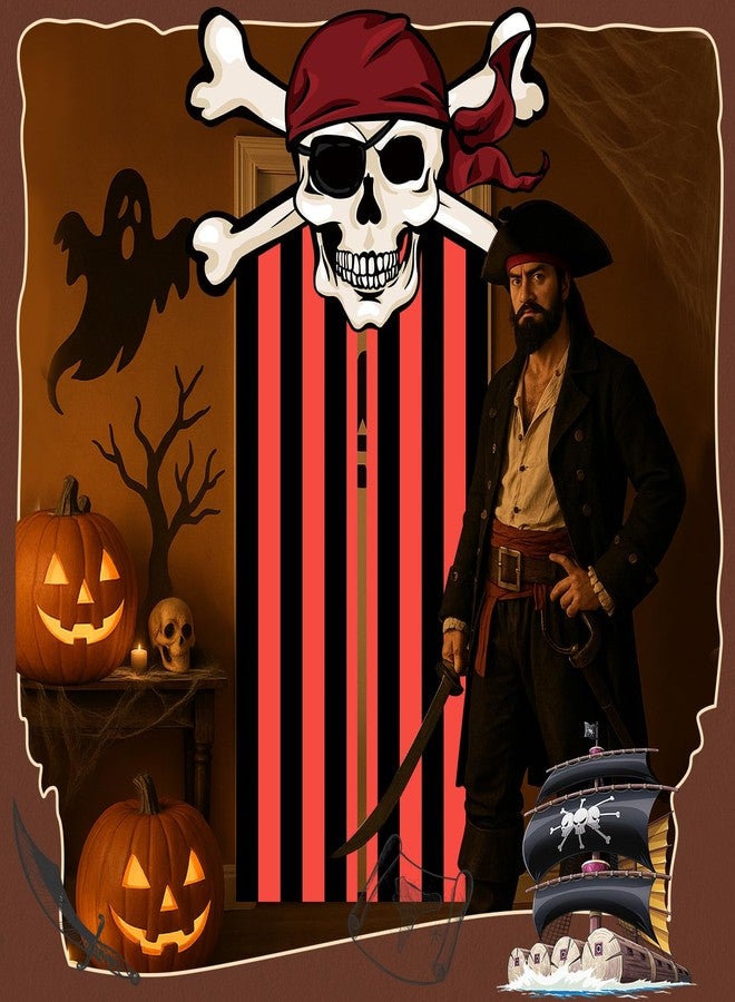 Mindsoft 3 Pcs Halloween Pirate Birthday Party Decorations Banner Pirate Skull Door Hanging Banner Backdrop with Hooks for Halloween Theme Party Photo Booth Props Supplies - Image 3