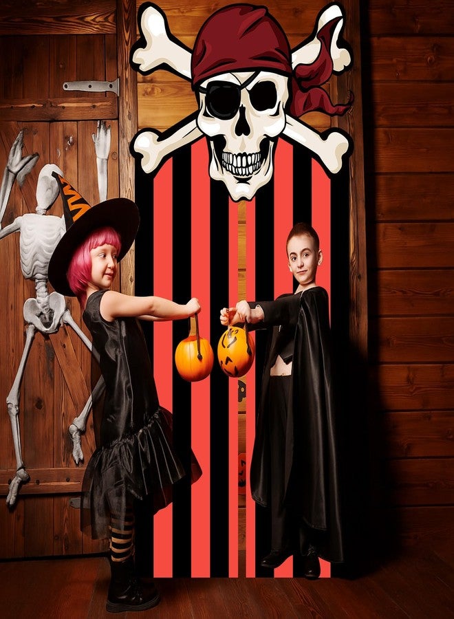 Mindsoft 3 Pcs Halloween Pirate Birthday Party Decorations Banner Pirate Skull Door Hanging Banner Backdrop with Hooks for Halloween Theme Party Photo Booth Props Supplies - Image 5