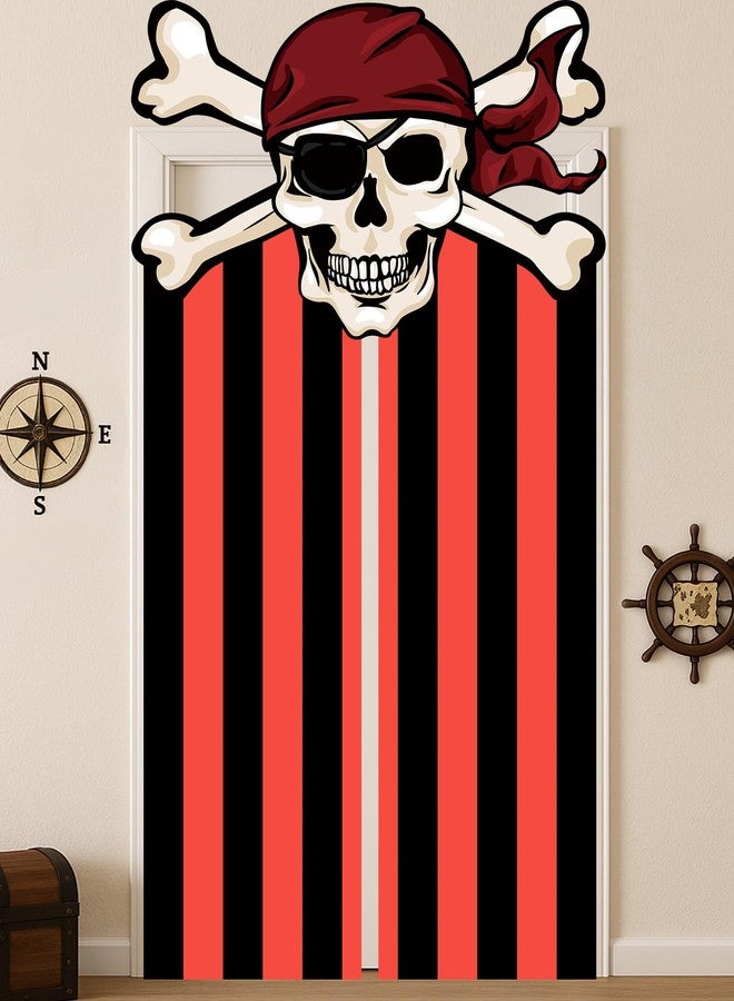 Mindsoft 3 Pcs Halloween Pirate Birthday Party Decorations Banner Pirate Skull Door Hanging Banner Backdrop with Hooks for Halloween Theme Party Photo Booth Props Supplies - Image 1