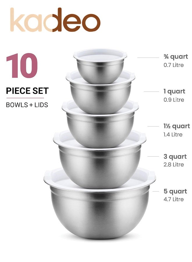 kadeo 10PCS Stainless Steel Mixing Bowls Set with Lids, Home Kitchen Cooking Essentials Household Must Haves for Baking, Nesting Bowls,  for Baking Prepping Cooking Serving Supplies - Image 5