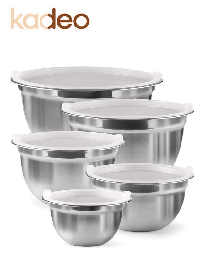 kadeo 10PCS Stainless Steel Mixing Bowls Set with Lids, Home Kitchen Cooking Essentials Household Must Haves for Baking, Nesting Bowls,  for Baking Prepping Cooking Serving Supplies - Image 1