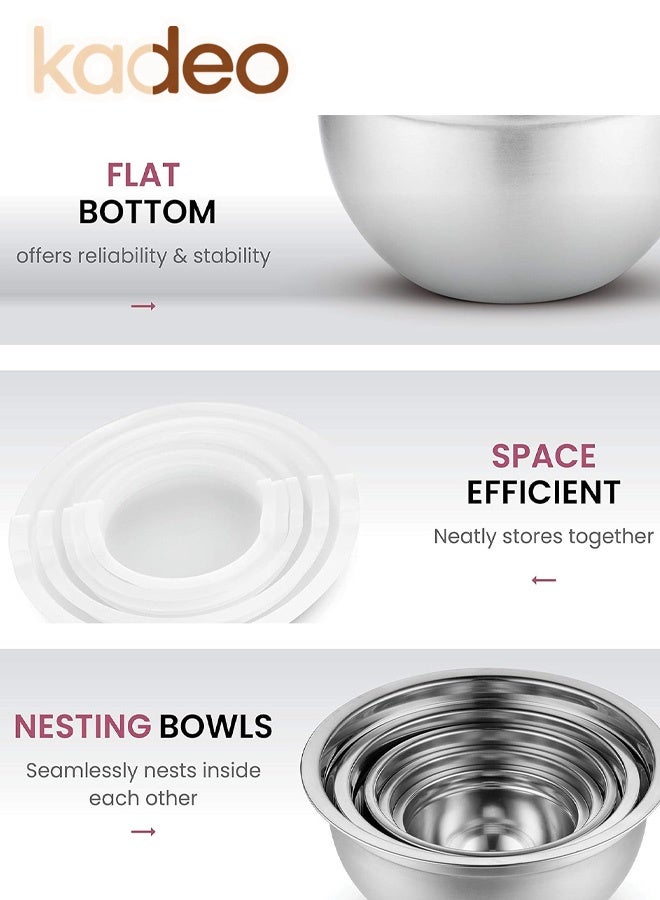 kadeo 10PCS Stainless Steel Mixing Bowls Set with Lids, Home Kitchen Cooking Essentials Household Must Haves for Baking, Nesting Bowls,  for Baking Prepping Cooking Serving Supplies - Image 4