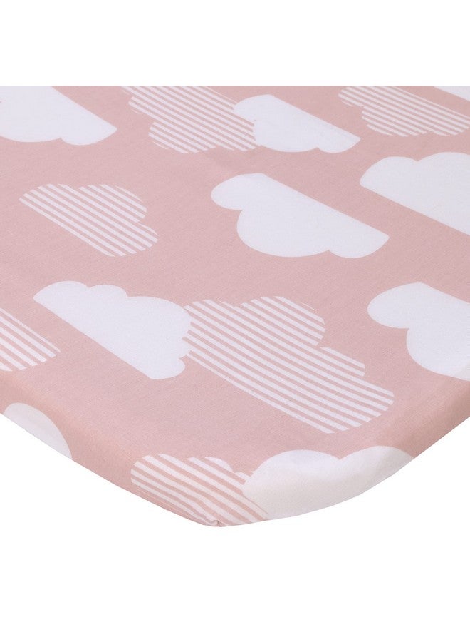 NoJo Skip Hop Cozy-Up 2-In-1 Bedside Sleeper Pink And White Clouds 100% Cotton Fitted Bassinet Sheet  - Image 1