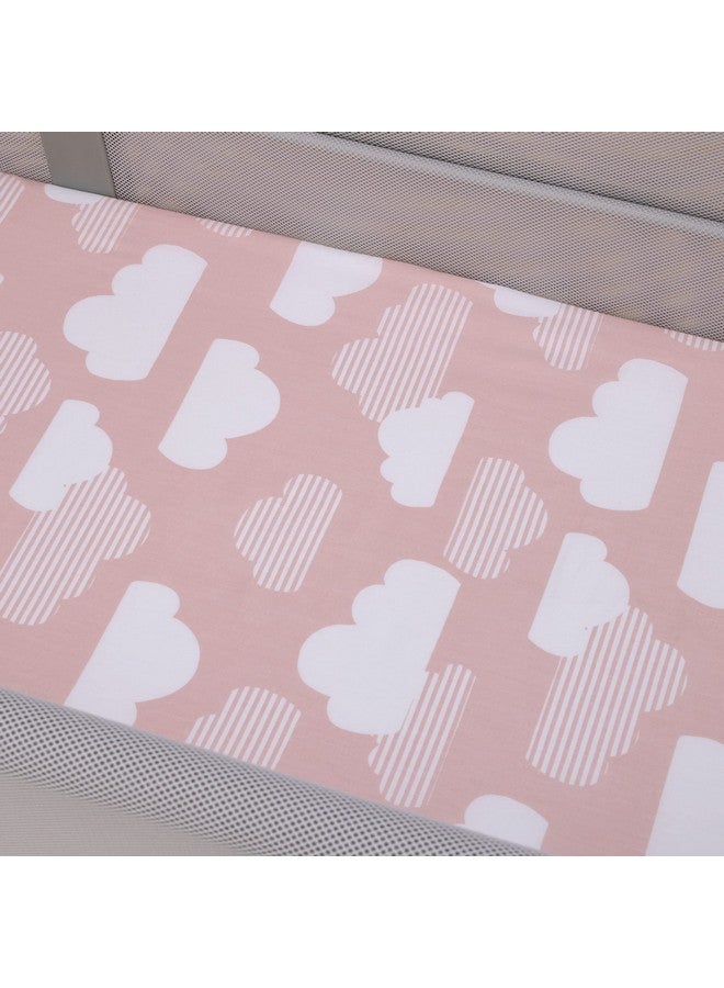 NoJo Skip Hop Cozy-Up 2-In-1 Bedside Sleeper Pink And White Clouds 100% Cotton Fitted Bassinet Sheet  - Image 3