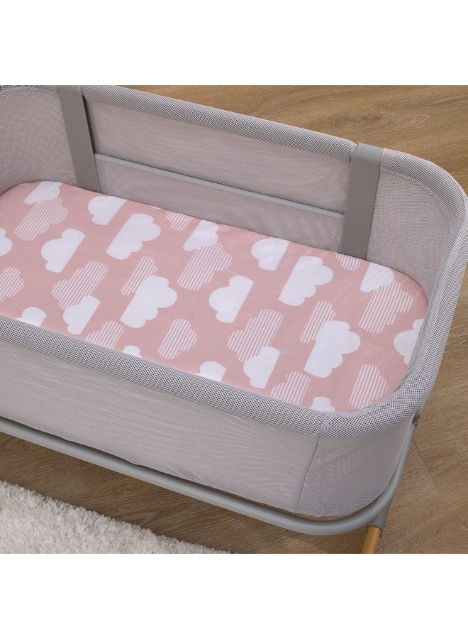 NoJo Skip Hop Cozy-Up 2-In-1 Bedside Sleeper Pink And White Clouds 100% Cotton Fitted Bassinet Sheet  - Image 4