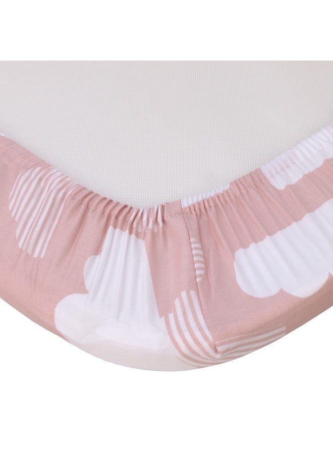 NoJo Skip Hop Cozy-Up 2-In-1 Bedside Sleeper Pink And White Clouds 100% Cotton Fitted Bassinet Sheet  - Image 2