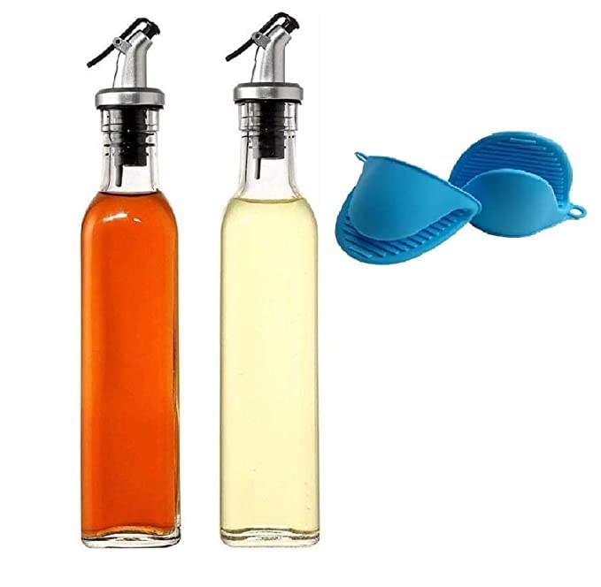 KIDINGTON Oil Dispenser for Kitchen 500 ml Glass 2 pcs Glass Spice Storage Bottles with Black Airtight Lid 2 pcs Silicone Pot Holder Oven Mini Mitt Cooking Pinch Grips - Image 1
