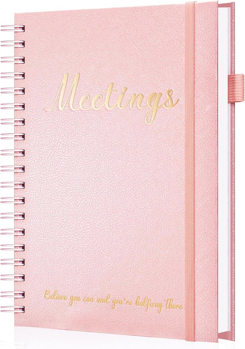 JUBTIC Meeting Notebook for Work with Action Items, Work Journal,Project Planner Organizer,Business Notebook for Women - Easily Take Meeting Notes And Keep Agendas on Track -Pink (7x10") - Image 1