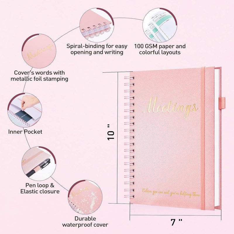 JUBTIC Meeting Notebook for Work with Action Items, Work Journal,Project Planner Organizer,Business Notebook for Women - Easily Take Meeting Notes And Keep Agendas on Track -Pink (7x10") - Image 5