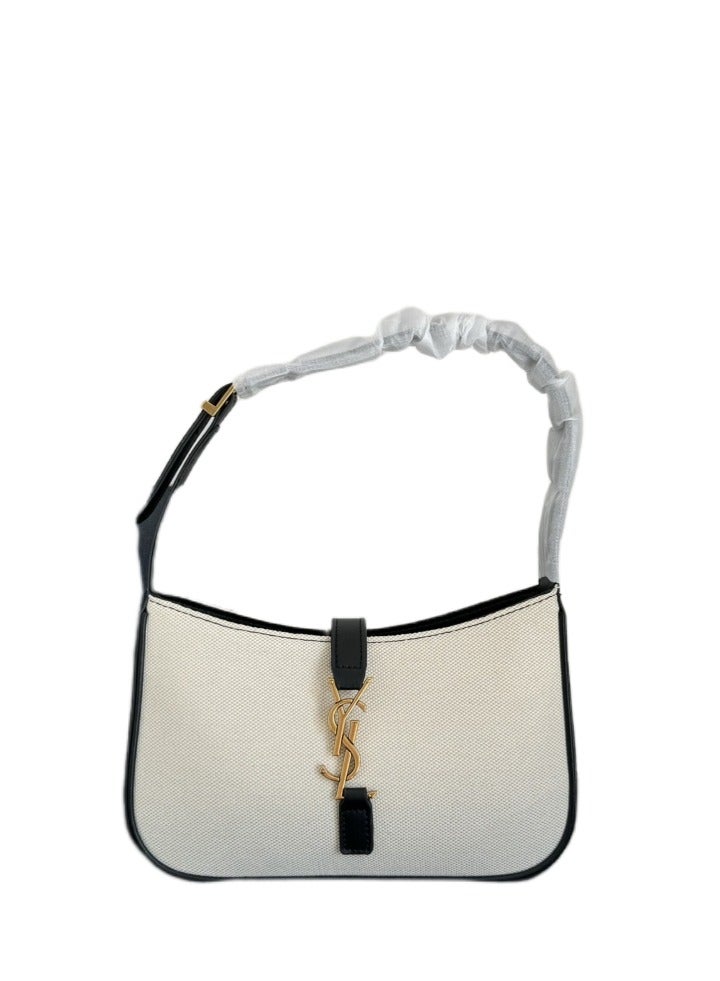 YSL LE5A7 Canvas and Leather Hobo Bag With Gold logo Hook Closure Women